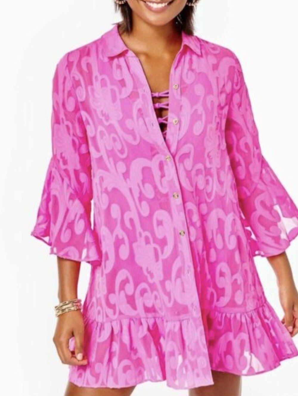 Lilly Pulitzer Pink Linley Sheer Coverup Large Flowy
